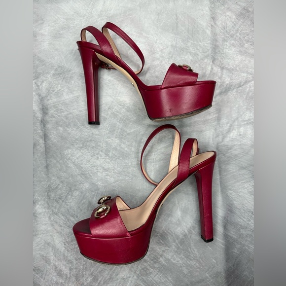 Gucci Firenze 1921 Maroon Sandal Heels Leather Sz:37 - Picture 5 of 12
